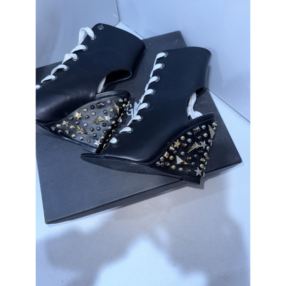 New Nasty Gal Black Embellished Stud Wedge Booties Lace Up 6M - Picture 12 of 14